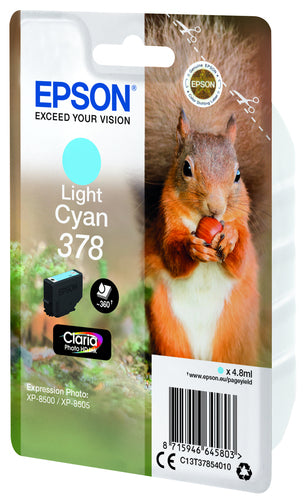 Epson Squirrel Singlepack Light Cyan 378 Claria Photo HD Ink Epson Squirrel Singlepack Light Cyan 378 Claria Photo HD Ink